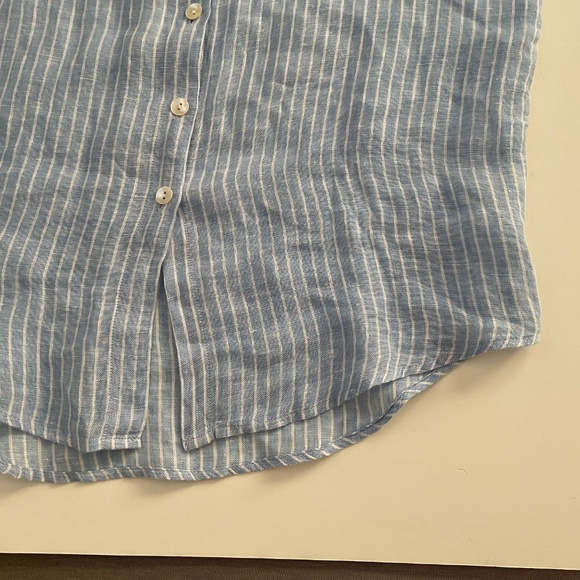Vitamin A Playa Linen Boyfriend Shirt Sz S Blue Summer Stripe EcoLinen Beachy - Picture 9 of 12